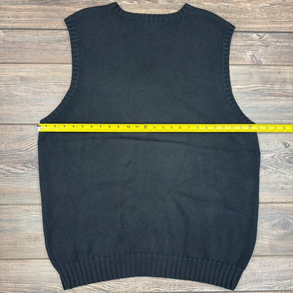 Polo Ralph Lauren Mens Size XLT Sweater Vest Black Cotton V-Neck Purple Pony